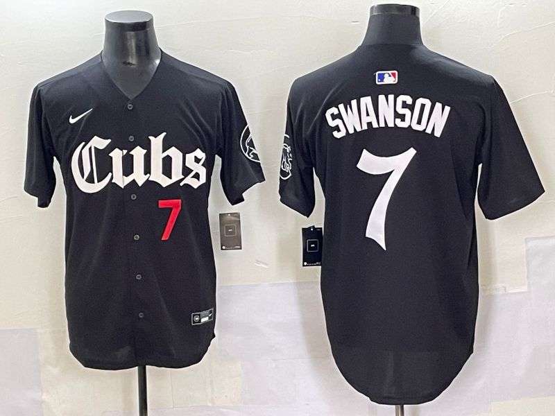 Men 2025 Chicago Cubs #7 Swanson Black Five generations Joint Name Nike MLB Jersey style 6